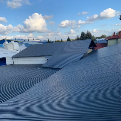 Halle - Anstrich des Trapezblechdaches