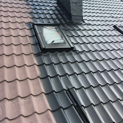 Anstrich von beschichteten Metalldachbahnen