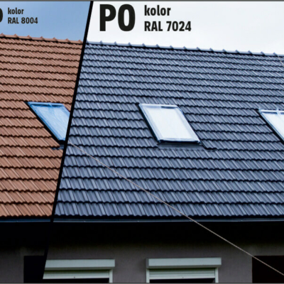 Haus vor und nach dem Anstrich des Daches