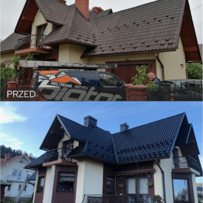 malowanie-blachodachówki-Kraków-Katowice-biotop Metamorfoza przed i po malowaniu blachodachówki