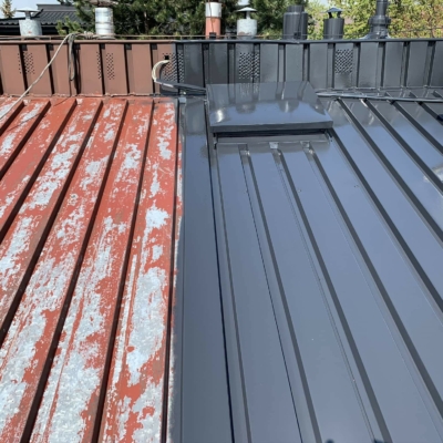 malowanie-dachów-z-blachy-trapezowej-ocynkowanej-biotop-farba-royal (1) Dach z blachy trapezowej - Przed i po malowaniu