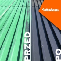 efekt przed i po malowanie dachu z blachy trapezowej T55 w Krakowie